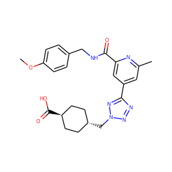 COc1ccc(CNC(=O)c2cc(-c3nnn(C[C@H]4CC[C@H](C(=O)O)CC4)n3)cc(C)n2)cc1 ZINC000261182848