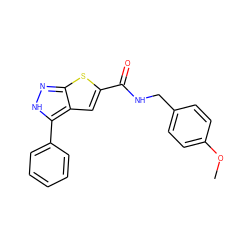 COc1ccc(CNC(=O)c2cc3c(-c4ccccc4)[nH]nc3s2)cc1 ZINC000028564987