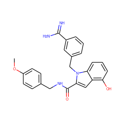 COc1ccc(CNC(=O)c2cc3c(O)cccc3n2Cc2cccc(C(=N)N)c2)cc1 ZINC000003831847