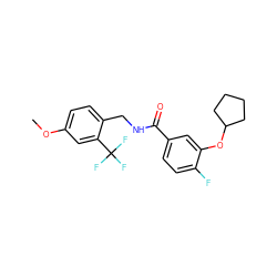 COc1ccc(CNC(=O)c2ccc(F)c(OC3CCCC3)c2)c(C(F)(F)F)c1 ZINC001772614169