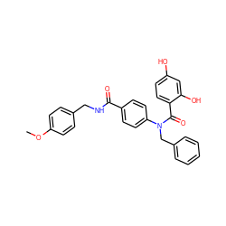 COc1ccc(CNC(=O)c2ccc(N(Cc3ccccc3)C(=O)c3ccc(O)cc3O)cc2)cc1 ZINC000653673717