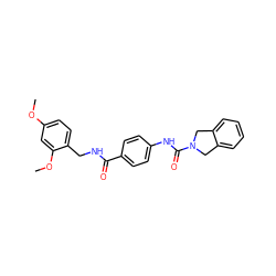 COc1ccc(CNC(=O)c2ccc(NC(=O)N3Cc4ccccc4C3)cc2)c(OC)c1 ZINC000166881221