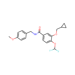 COc1ccc(CNC(=O)c2ccc(OC(F)F)c(OCC3CC3)c2)cc1 ZINC000473145170