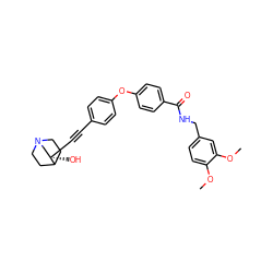 COc1ccc(CNC(=O)c2ccc(Oc3ccc(C#C[C@]4(O)CN5CCC4CC5)cc3)cc2)cc1OC ZINC000073219656