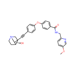 COc1ccc(CNC(=O)c2ccc(Oc3ccc(C#C[C@]4(O)CN5CCC4CC5)cc3)cc2)nc1 ZINC000073219654