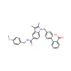 COc1ccc(CNC(=O)c2ccc3c(c2)c(C)c(C)n3Cc2ccc(-c3ccccc3C(=O)O)cc2)cc1 ZINC000205965921