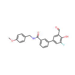 COc1ccc(CNC(=O)c2cccc(-c3cc(F)c(O)c(C=O)c3)c2)cc1 ZINC000169699684