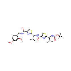 COc1ccc(CNC(=O)c2csc([C@@H](NC(=O)c3csc([C@@H](NC(=O)OC(C)(C)C)C(C)C)n3)C(C)C)n2)c(OC)c1 ZINC000169343784