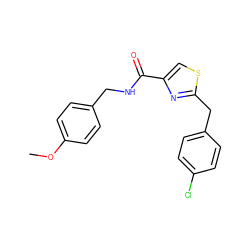 COc1ccc(CNC(=O)c2csc(Cc3ccc(Cl)cc3)n2)cc1 ZINC000001384053