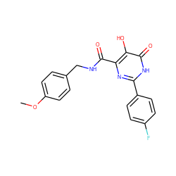 COc1ccc(CNC(=O)c2nc(-c3ccc(F)cc3)[nH]c(=O)c2O)cc1 ZINC000205687983