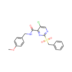 COc1ccc(CNC(=O)c2nc(S(=O)(=O)Cc3ccccc3)ncc2Cl)cc1 ZINC000008613702