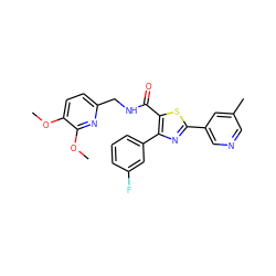 COc1ccc(CNC(=O)c2sc(-c3cncc(C)c3)nc2-c2cccc(F)c2)nc1OC ZINC000299827965