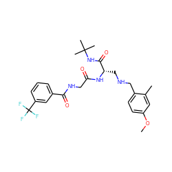 COc1ccc(CNC[C@H](NC(=O)CNC(=O)c2cccc(C(F)(F)F)c2)C(=O)NC(C)(C)C)c(C)c1 ZINC000028952408