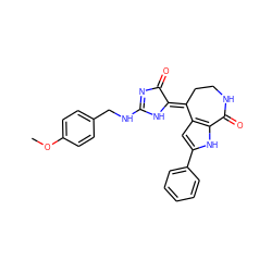 COc1ccc(CNC2=NC(=O)/C(=C3\CCNC(=O)c4[nH]c(-c5ccccc5)cc43)N2)cc1 ZINC000082153803