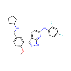 COc1ccc(CNC2CCCC2)cc1-c1n[nH]c2nc(Nc3ccc(F)cc3F)ccc12 ZINC000028565836