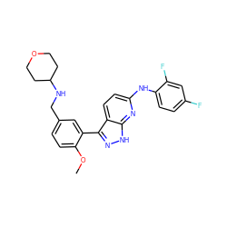 COc1ccc(CNC2CCOCC2)cc1-c1n[nH]c2nc(Nc3ccc(F)cc3F)ccc12 ZINC000028565785