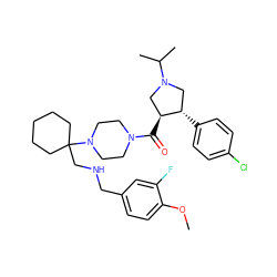 COc1ccc(CNCC2(N3CCN(C(=O)[C@H]4CN(C(C)C)C[C@@H]4c4ccc(Cl)cc4)CC3)CCCCC2)cc1F ZINC000028954011