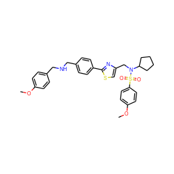 COc1ccc(CNCc2ccc(-c3nc(CN(C4CCCC4)S(=O)(=O)c4ccc(OC)cc4)cs3)cc2)cc1 ZINC000066252394