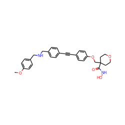 COc1ccc(CNCc2ccc(C#Cc3ccc(OCC4(C(=O)NO)CCOCC4)cc3)cc2)cc1 ZINC000299821108