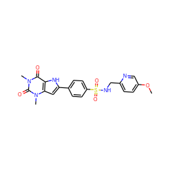 COc1ccc(CNS(=O)(=O)c2ccc(-c3cc4c([nH]3)c(=O)n(C)c(=O)n4C)cc2)nc1 ZINC000036124086