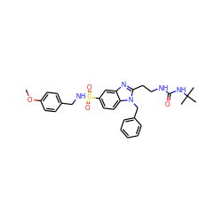 COc1ccc(CNS(=O)(=O)c2ccc3c(c2)nc(CCNC(=O)NC(C)(C)C)n3Cc2ccccc2)cc1 ZINC000028357730