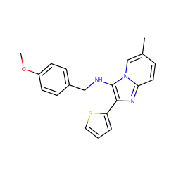 COc1ccc(CNc2c(-c3cccs3)nc3ccc(C)cn23)cc1 ZINC000000413709