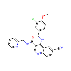 COc1ccc(CNc2c(C(=O)NCc3ccccn3)cnc3ccc(C#N)cc23)cc1Cl ZINC000029346509