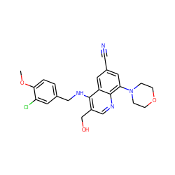 COc1ccc(CNc2c(CO)cnc3c(N4CCOCC4)cc(C#N)cc23)cc1Cl ZINC000095589970