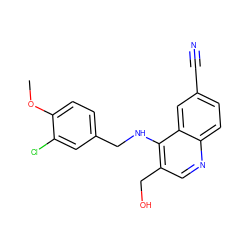 COc1ccc(CNc2c(CO)cnc3ccc(C#N)cc23)cc1Cl ZINC000029340039