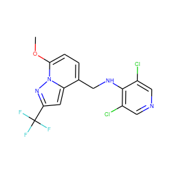 COc1ccc(CNc2c(Cl)cncc2Cl)c2cc(C(F)(F)F)nn12 ZINC000096933406