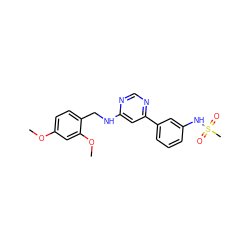 COc1ccc(CNc2cc(-c3cccc(NS(C)(=O)=O)c3)ncn2)c(OC)c1 ZINC000004257399