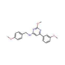 COc1ccc(CNc2cc(-c3cccc(OC)c3)nc(OC)n2)cc1 ZINC000066104823