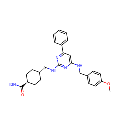 COc1ccc(CNc2cc(-c3ccccc3)nc(NC[C@H]3CC[C@H](C(N)=O)CC3)n2)cc1 ZINC000299829401