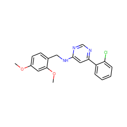 COc1ccc(CNc2cc(-c3ccccc3Cl)ncn2)c(OC)c1 ZINC000004266873