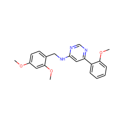 COc1ccc(CNc2cc(-c3ccccc3OC)ncn2)c(OC)c1 ZINC000004265769