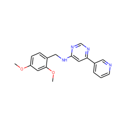 COc1ccc(CNc2cc(-c3cccnc3)ncn2)c(OC)c1 ZINC000004258449