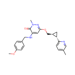 COc1ccc(CNc2cc(OC[C@H]3C[C@@H]3c3ccc(C)cn3)nn(C)c2=O)cc1 ZINC000218417828