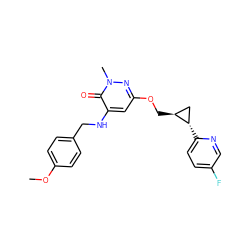 COc1ccc(CNc2cc(OC[C@H]3C[C@@H]3c3ccc(F)cn3)nn(C)c2=O)cc1 ZINC000218431757