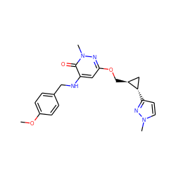 COc1ccc(CNc2cc(OC[C@H]3C[C@@H]3c3ccn(C)n3)nn(C)c2=O)cc1 ZINC000218443949