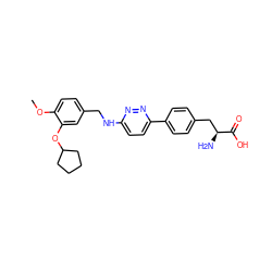 COc1ccc(CNc2ccc(-c3ccc(C[C@H](N)C(=O)O)cc3)nn2)cc1OC1CCCC1 ZINC000040892509