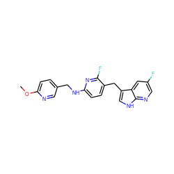 COc1ccc(CNc2ccc(Cc3c[nH]c4ncc(F)cc34)c(F)n2)cn1 ZINC000117421698