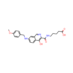 COc1ccc(CNc2ccc3c(O)c(C(=O)NCCCCC(=O)O)ncc3c2)cc1 ZINC000146714670