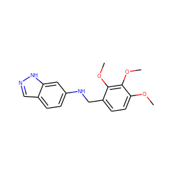 COc1ccc(CNc2ccc3cn[nH]c3c2)c(OC)c1OC ZINC000006530886