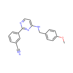 COc1ccc(CNc2ccnc(-c3cccc(C#N)c3)n2)cc1 ZINC000096271419
