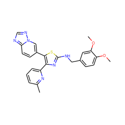 COc1ccc(CNc2nc(-c3cccc(C)n3)c(-c3ccc4ncnn4c3)s2)cc1OC ZINC000084733212