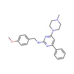 COc1ccc(CNc2nc(-c3ccccc3)cc(N3CCN(C)CC3)n2)cc1 ZINC000244485199