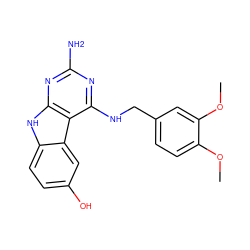 COc1ccc(CNc2nc(N)nc3[nH]c4ccc(O)cc4c23)cc1OC ZINC001772650124