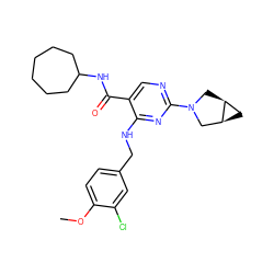 COc1ccc(CNc2nc(N3C[C@H]4C[C@H]4C3)ncc2C(=O)NC2CCCCCC2)cc1Cl ZINC000211296813