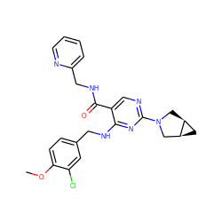 COc1ccc(CNc2nc(N3C[C@H]4C[C@H]4C3)ncc2C(=O)NCc2ccccn2)cc1Cl ZINC000211322875