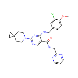 COc1ccc(CNc2nc(N3CCC4(CC3)CC4)ncc2C(=O)NCc2ncccn2)cc1Cl ZINC000211328956